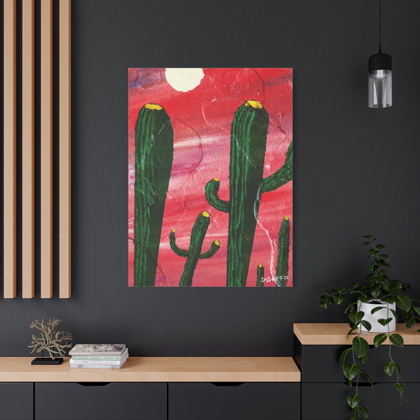 "Red Sky Saguaro" - Stretched Canvas Wall Decor