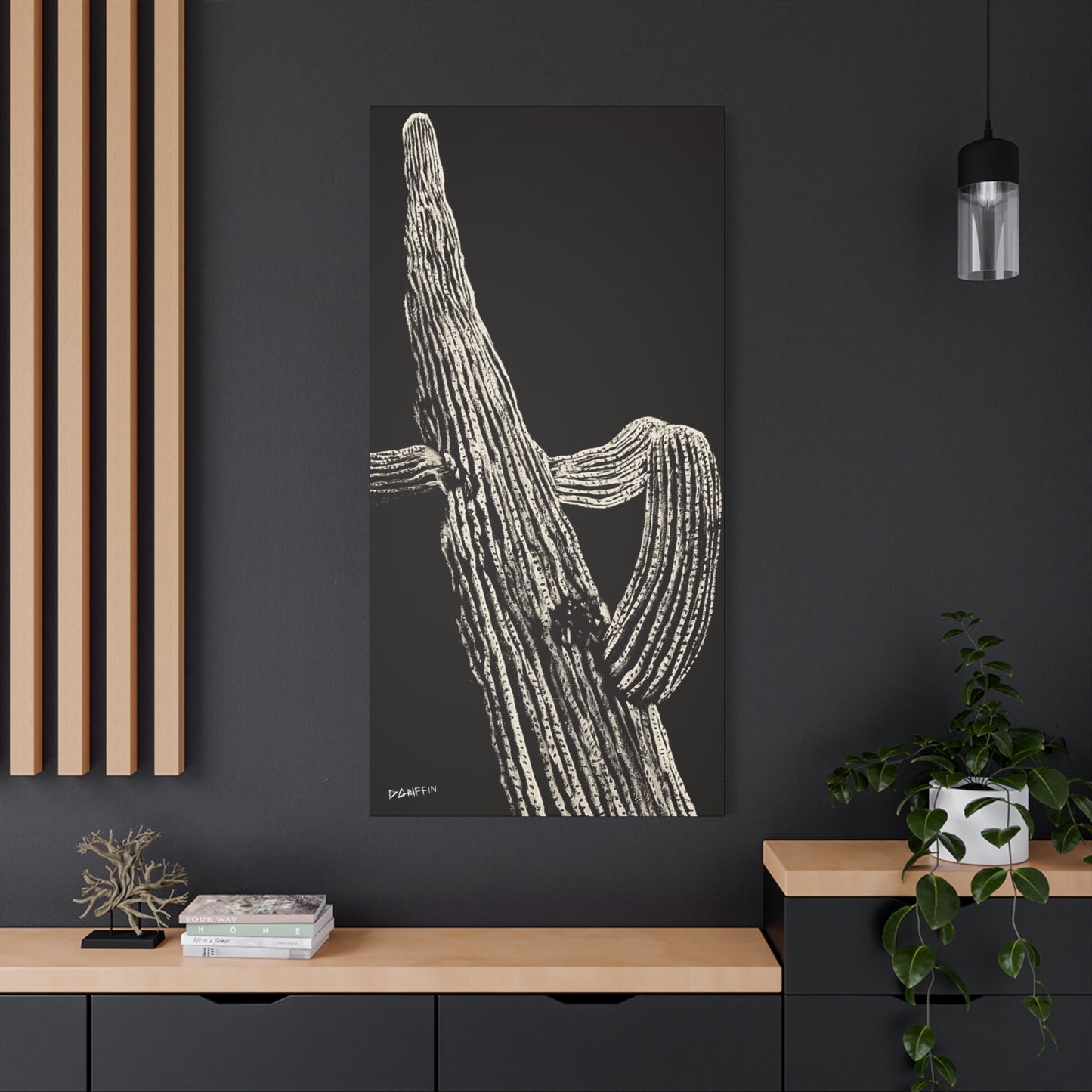 "Nocturnal Saguaro" - Stretched Canvas Wall Decor