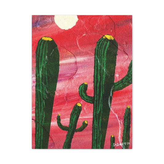 "Red Sky Saguaro" - Stretched Canvas Wall Decor