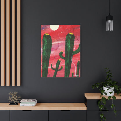 "Red Sky Saguaro" - Stretched Canvas Wall Decor