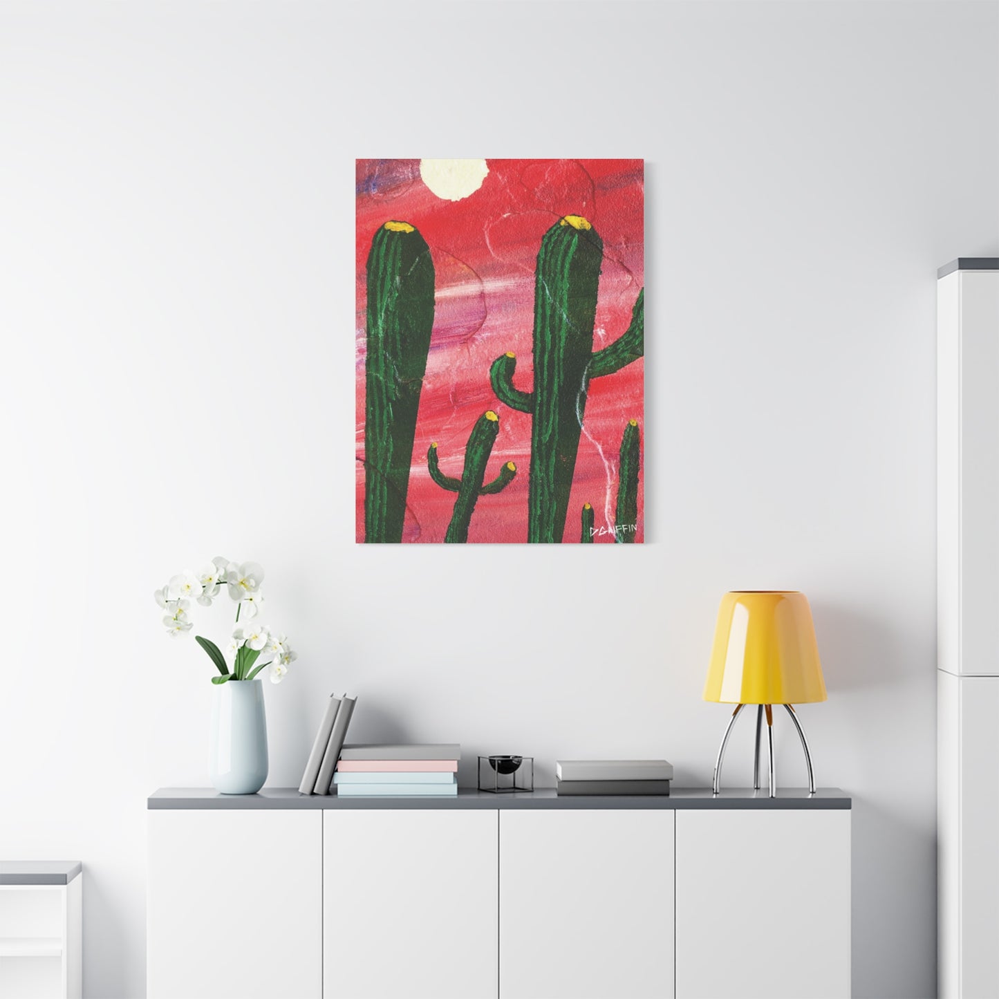 "Red Sky Saguaro" - Stretched Canvas Wall Decor