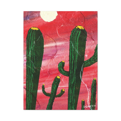 "Red Sky Saguaro" - Stretched Canvas Wall Decor