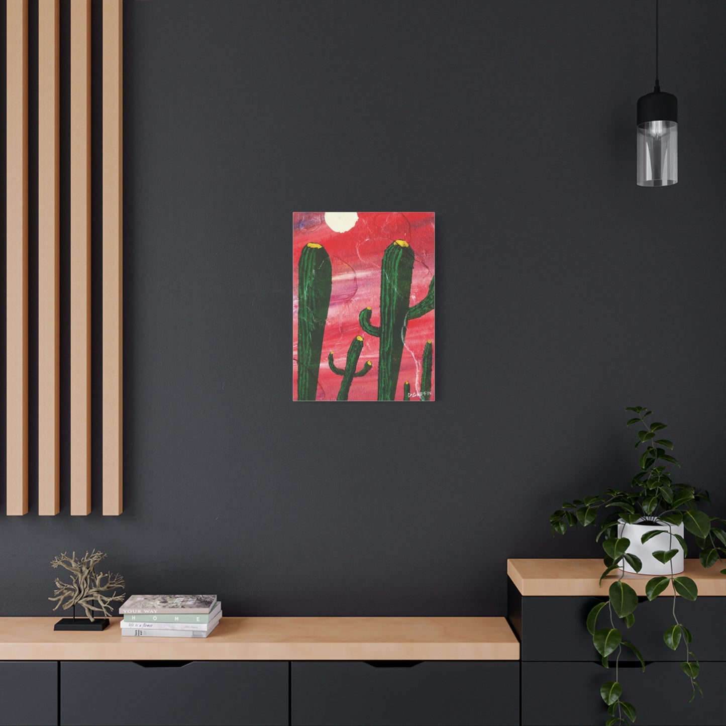 "Red Sky Saguaro" - Stretched Canvas Wall Decor