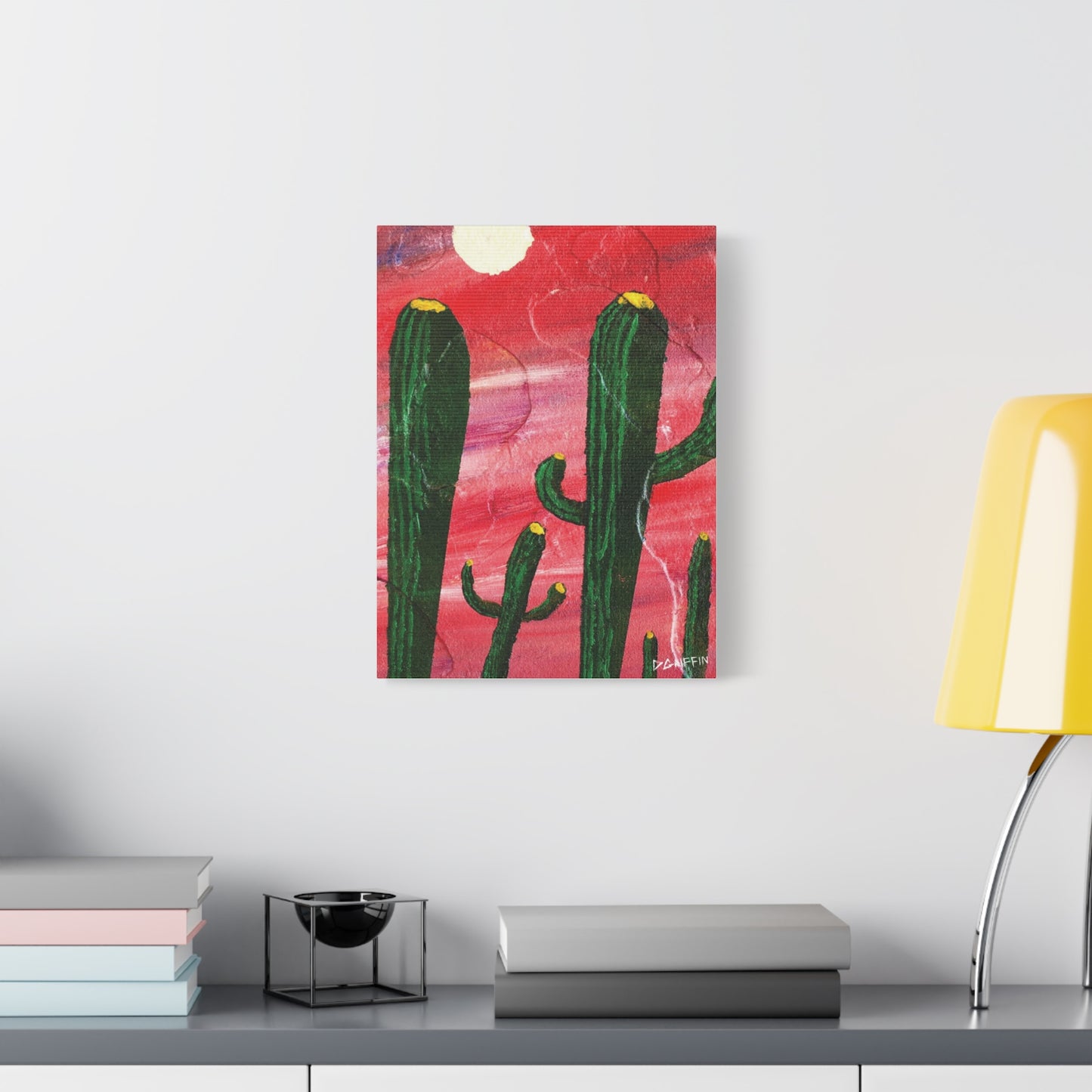 "Red Sky Saguaro" - Stretched Canvas Wall Decor