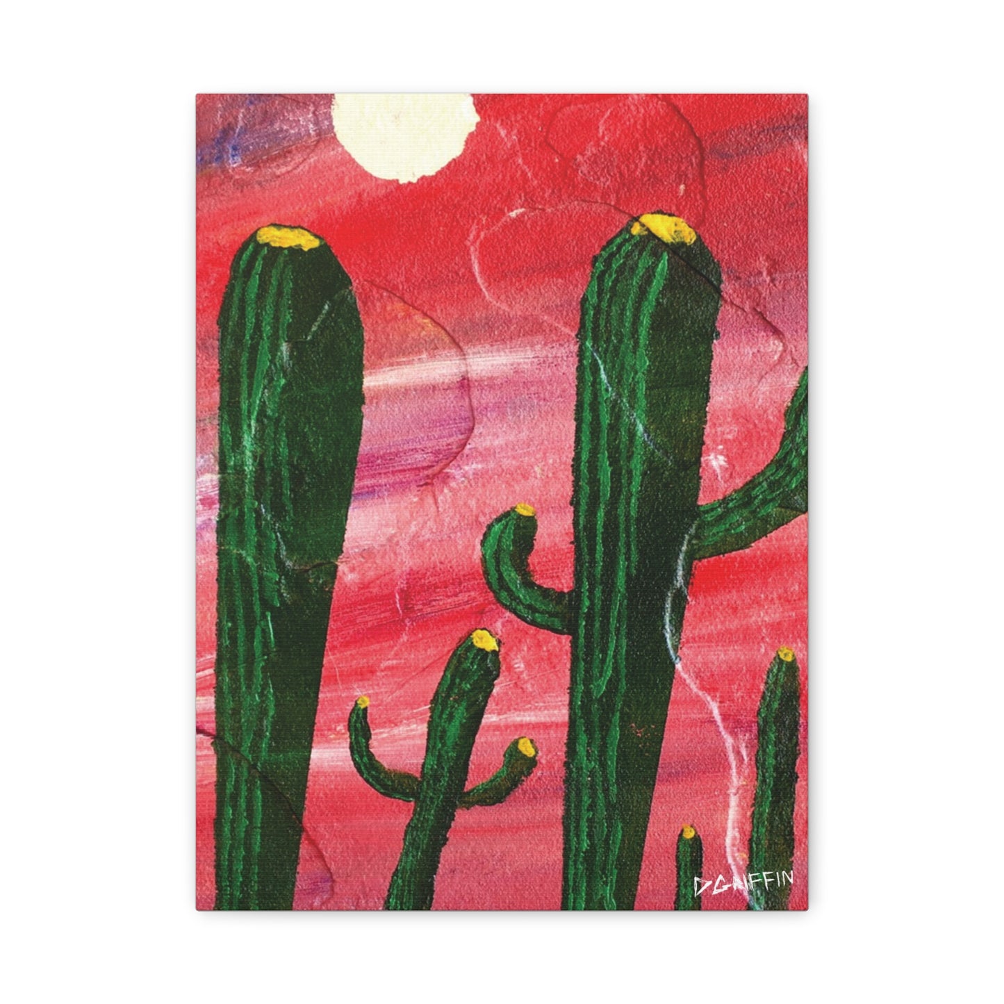 "Red Sky Saguaro" - Stretched Canvas Wall Decor