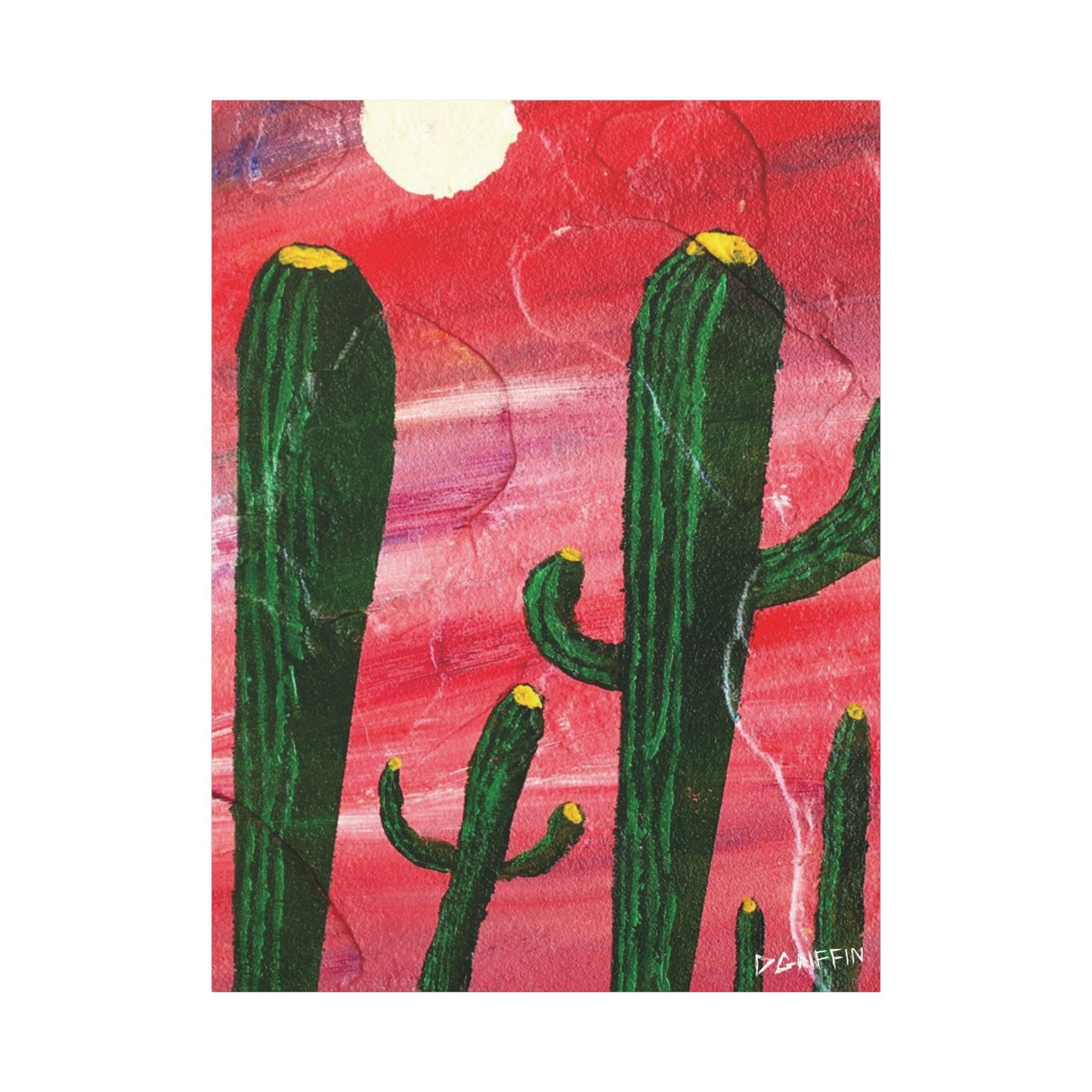 "Red Sky Saguaro" - Stretched Canvas Wall Decor