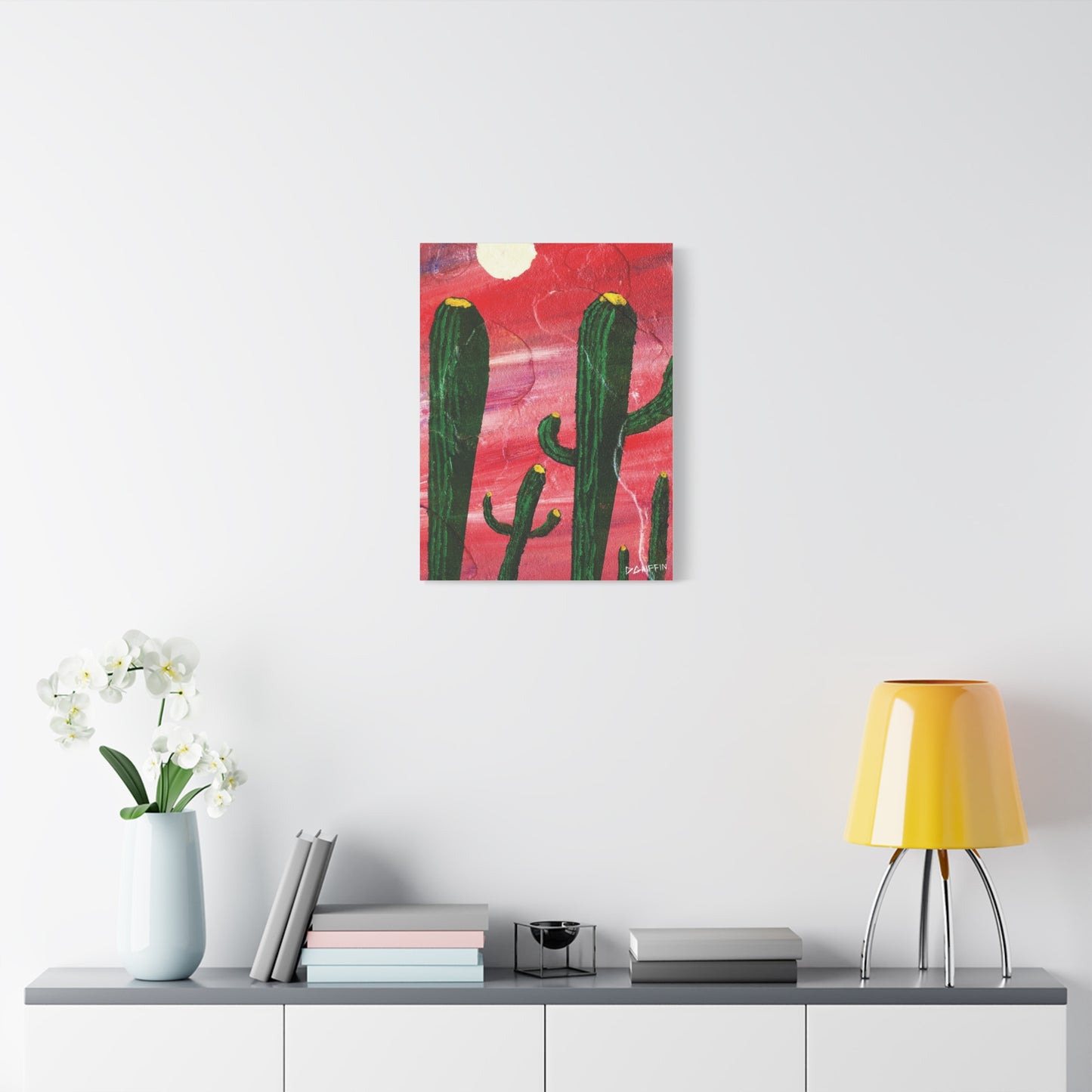 "Red Sky Saguaro" - Stretched Canvas Wall Decor
