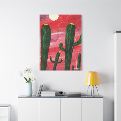 "Red Sky Saguaro" - Stretched Canvas Wall Decor
