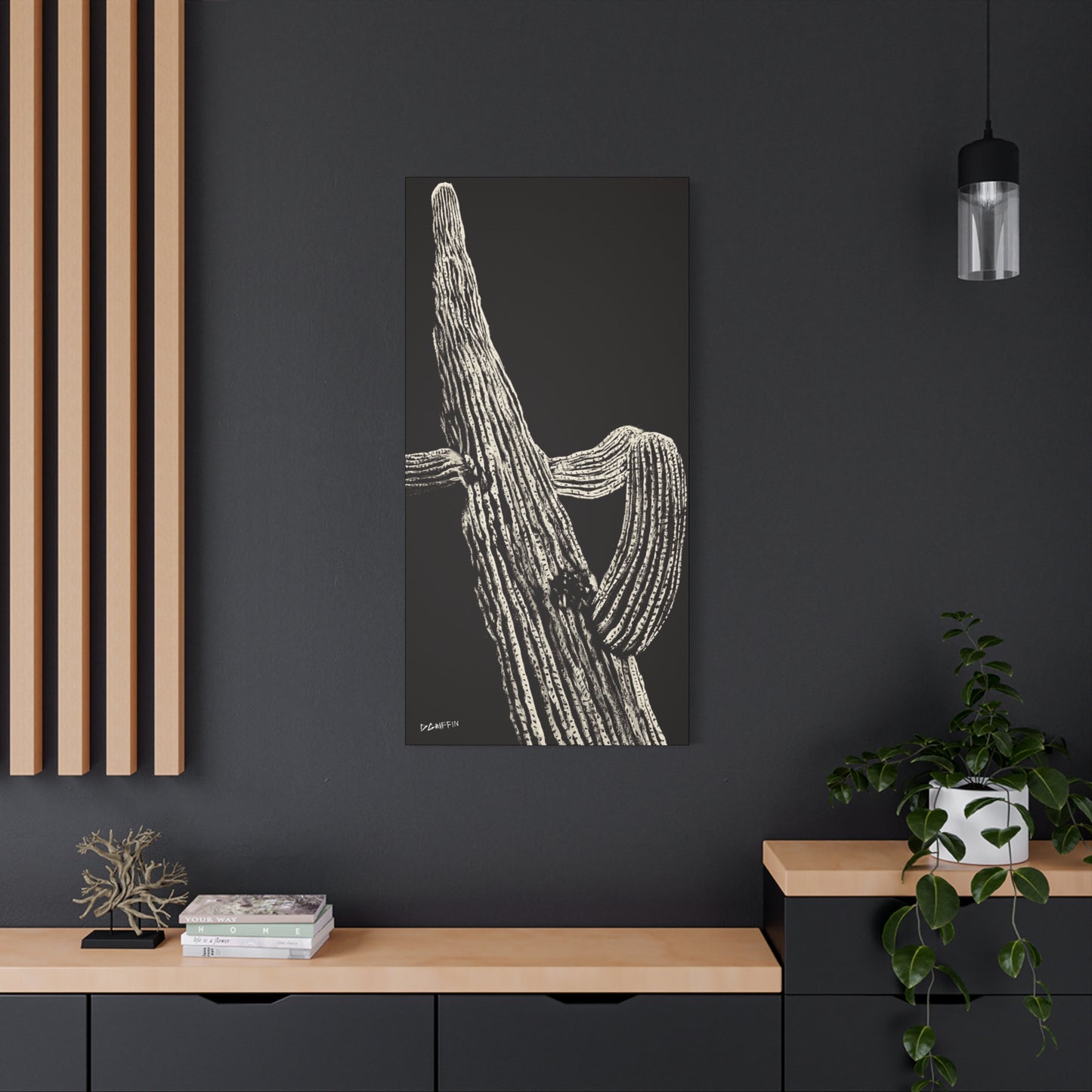 "Nocturnal Saguaro" - Stretched Canvas Wall Decor