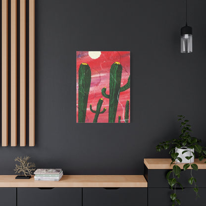 "Red Sky Saguaro" - Stretched Canvas Wall Decor